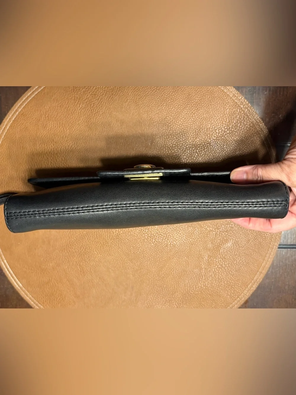 Banana Republic Classic Black Leather Clutch Wallet with Gold Accent
